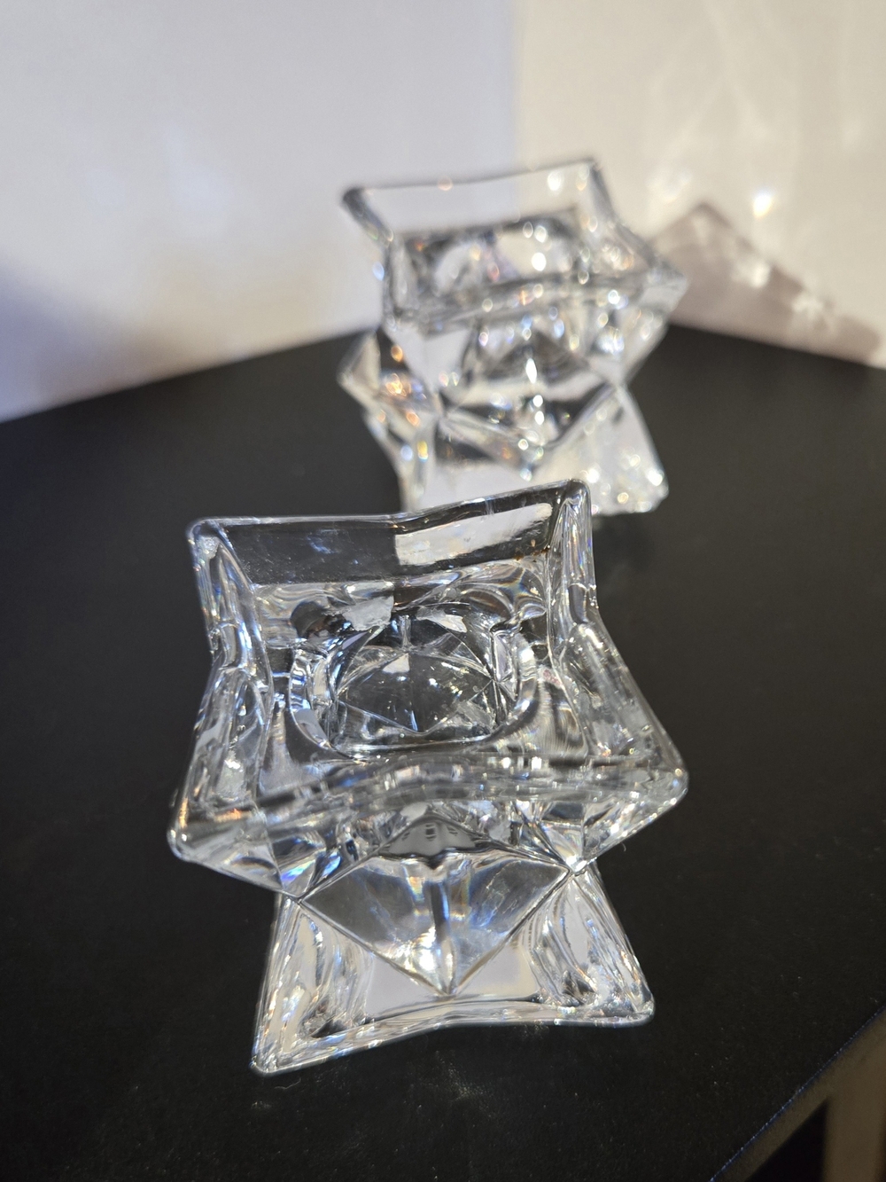 1980 AvonClear Glass Star-Shaped Candle Holders - Set of 2